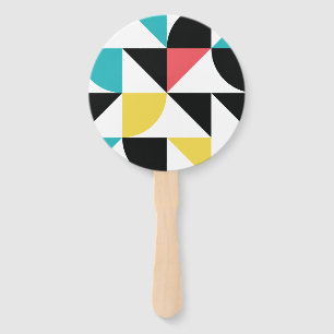 Modern, urban, colourful, fun geometric pattern hand fan