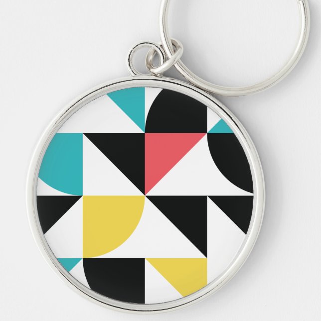 Modern, urban, colourful, fun geometric pattern key ring (Front)