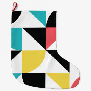 Modern, urban, colourful, fun geometric pattern large christmas stocking