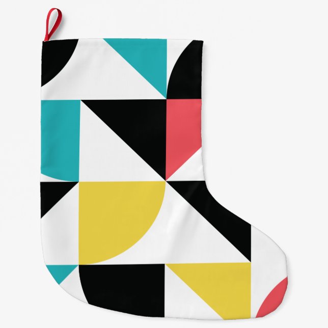 Modern, urban, colourful, fun geometric pattern large christmas stocking (Front)