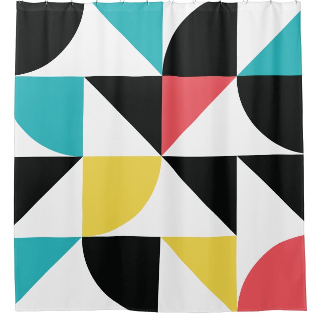 Modern, urban, colourful, fun geometric pattern shower curtain (Front)
