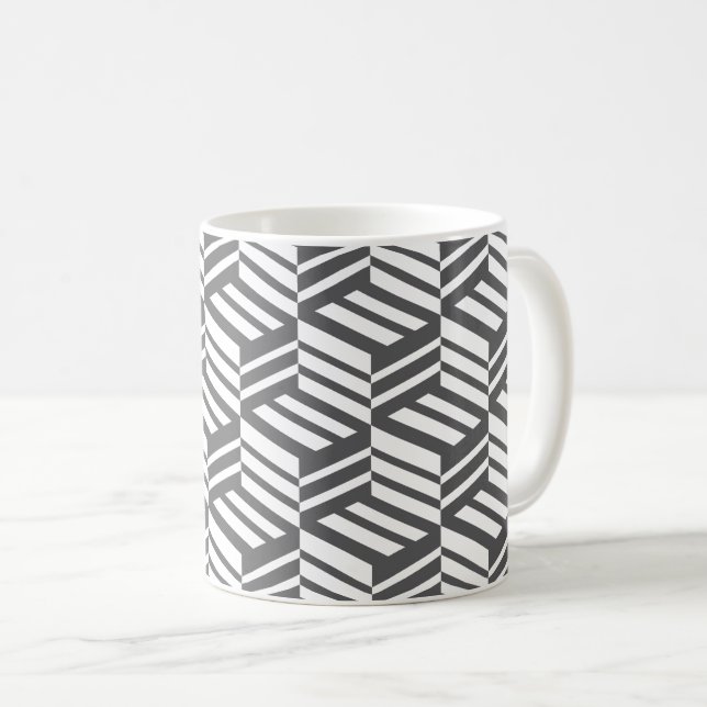 Modern, urban, dynamic bold geometric cube pattern coffee mug (Front Right)
