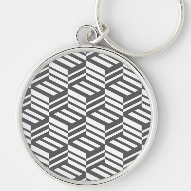 Modern, urban, dynamic bold geometric cube pattern key ring (Front)
