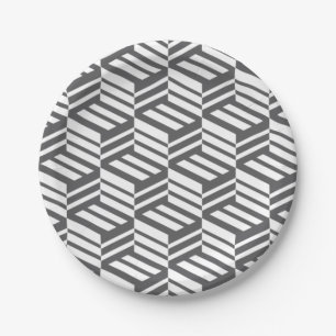 Modern, urban, dynamic bold geometric cube pattern paper plate