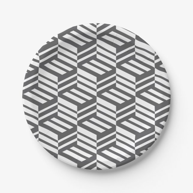 Modern, urban, dynamic bold geometric cube pattern paper plate (Front)