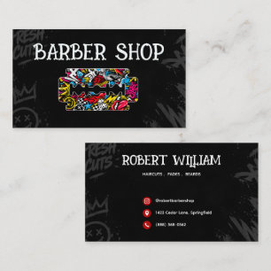 Modern Urban Graffiti Razor Blade Barber Shop Business Card