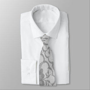 Modern Urban Grey Silver White Lace Tie