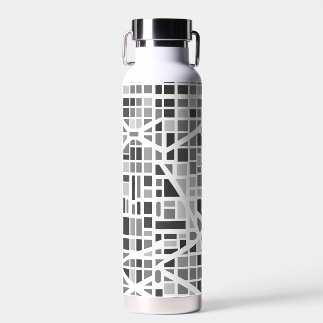 Modern Urban Map Grey White Architectural Design Water Bottle (Front)