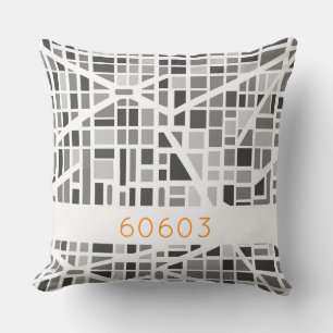 Modern Urban Map Grey White Architectural Zip Code Cushion