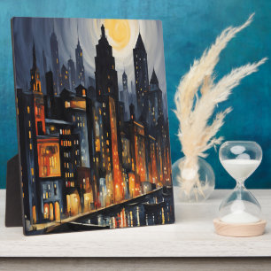 Modern Urban Nightscape – City Skyline at Dusk Art Plaque