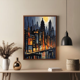 Modern Urban Nightscape – City Skyline at Dusk Art Poster