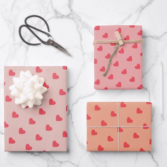 Modern Urban Red Hearts Pattern Wrapping Paper Sheet (Front)