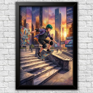 Modern Urban Skateboard Bedroom Wall  Poster