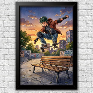 Modern Urban Skateboard Bedroom Wall Poster