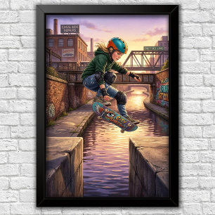 Modern Urban Skateboard Bedroom Wall  Poster