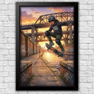 Modern Urban Skateboard Bedroom Wall Poster