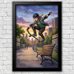 Modern Urban Skateboard Bedroom Wall Poster