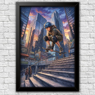 Modern Urban Skateboard Bedroom Wall Poster