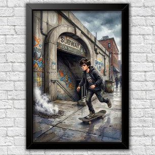 Modern Urban Skateboard Bedroom Wall Poster