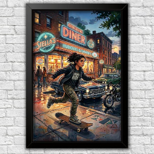 Modern Urban Skateboard Bedroom Wall Poster
