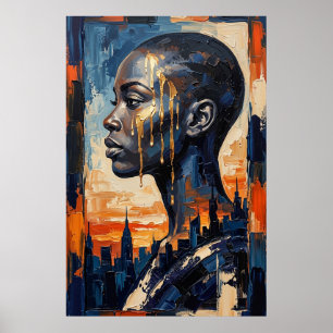 Modern Urban Soul Black Woman City Skyline Poster