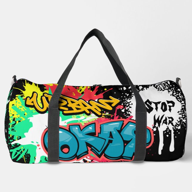 Modern urban street art graffiti multicolor paints duffle bag (Front)