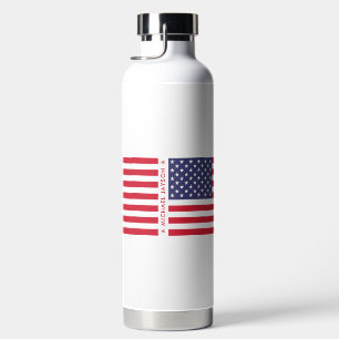 Modern US Flag American Flag Custom Name  Water Bottle