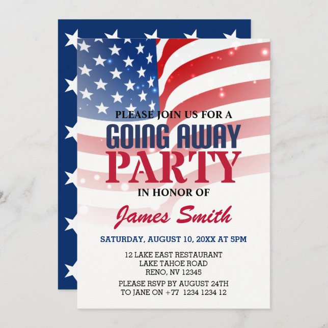Modern US Flag Patriotic Military Going Away Party Invitation (Front/Back)