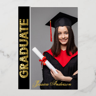 Modern Usa Gold Font Photo Graduation Party Foil Holiday Card