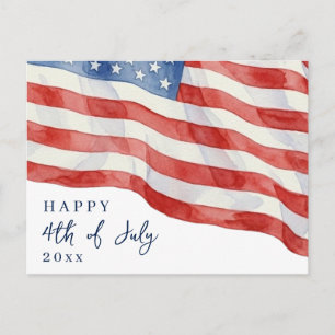 Modern USA Watercolor Flag 4th of July Patriotic Postcard