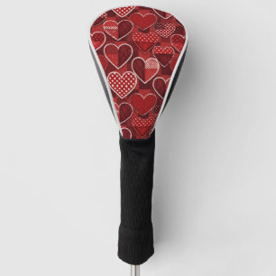 Modern Valentine Heart Red Black White Golf Head Cover