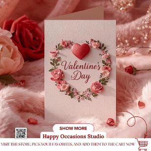 Modern Valentine’s Day Card – Red Heart & Flower
