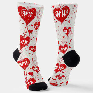Modern Valentine’s Day feminine monogram hearts Socks