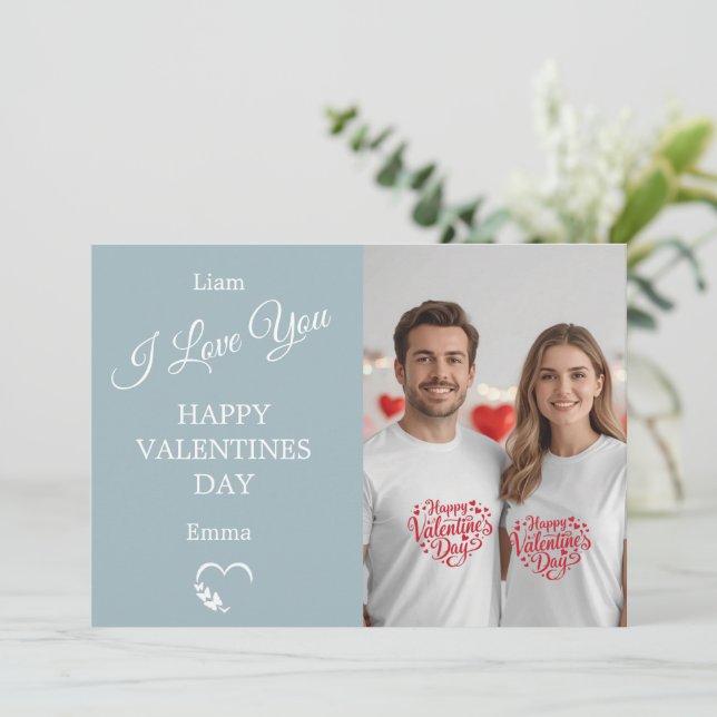 Modern Valentine’s Day Photo Card  Light Blue Gray (Standing Front)