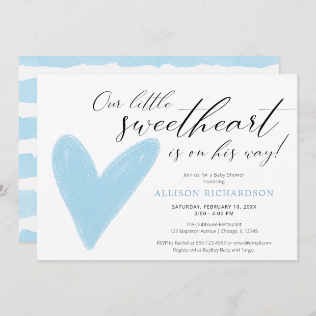 Modern Valentines blue white boy baby shower Invitation (Front/Back)