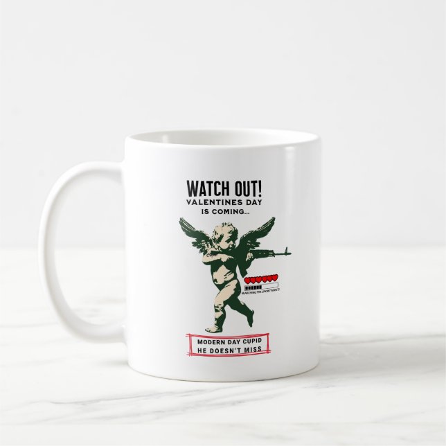 Modern Valentine's Day Cupid the Sniper Coffee Mug (Left)