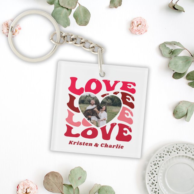 Modern Valentine's Day Custom Couple Photo Key Ring (Modern Valentine's Day Custom Couple Photo Keychain
)