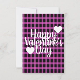 Modern Valentines Day Heart Pink Black Plaid Card