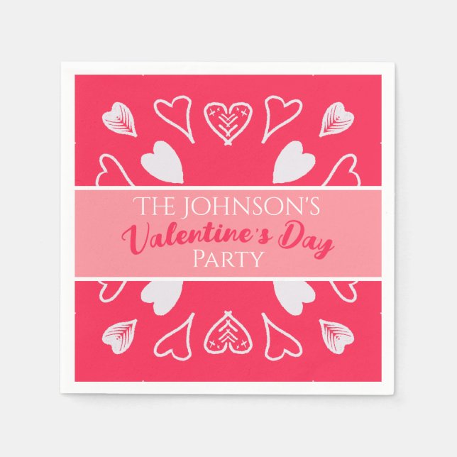 Modern Valentine's Day Party Pink Napkin (Front)