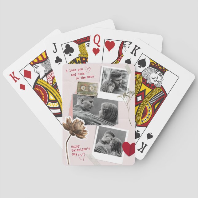 Modern Valentines Day Personalised Couple Photo Playing Cards (Back)