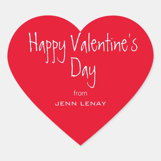 Modern Valentines Day Red Heart Personalised Sticker (Front)