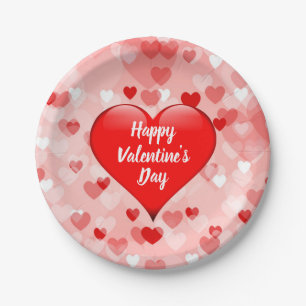 Modern Valentine's Day Red Pink Hearts Party Paper Plate
