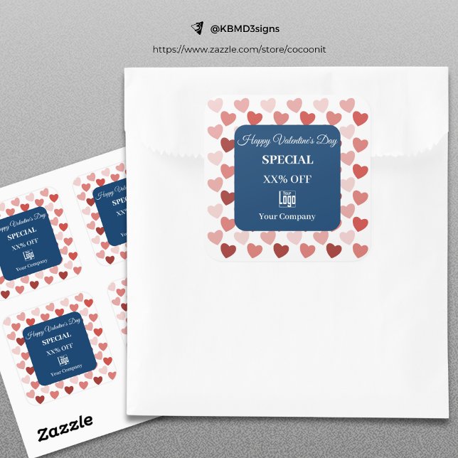 Modern Valentine's Day Special Heart Pattern Square Sticker (Modern Valentine's Day Special Heart Pattern Square Sticker, Blue Read Heart Pattern)