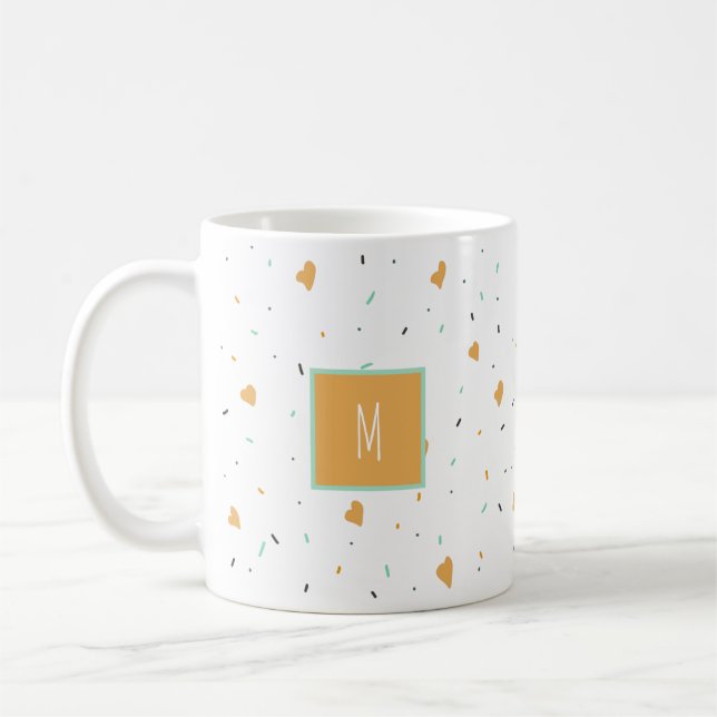 Modern Valentines Day Sprinkle Hearts Mustard  Coffee Mug (Left)