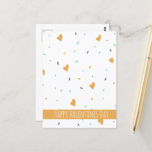 Modern Valentines Day Sprinkle Hearts Mustard   Postcard