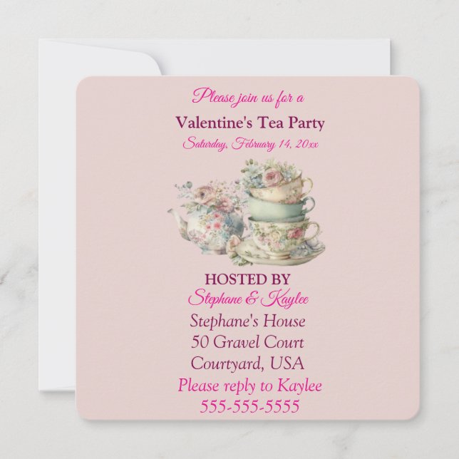 Modern Valentine's Day Tea Party  Invitation (Front)
