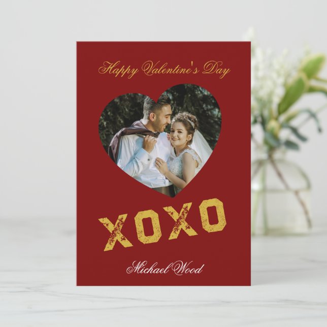 Modern Valentines Day XOXO Love Note Card for Coup (Standing Front)