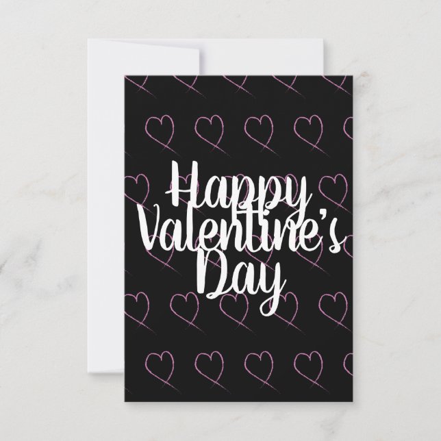 Modern Valentines Heart Scribbles Pink Black Card (Front)