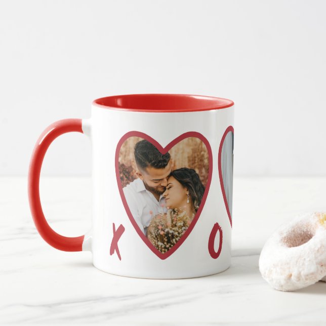 Modern Valentines RedHearts Photo Mug (With Donut)