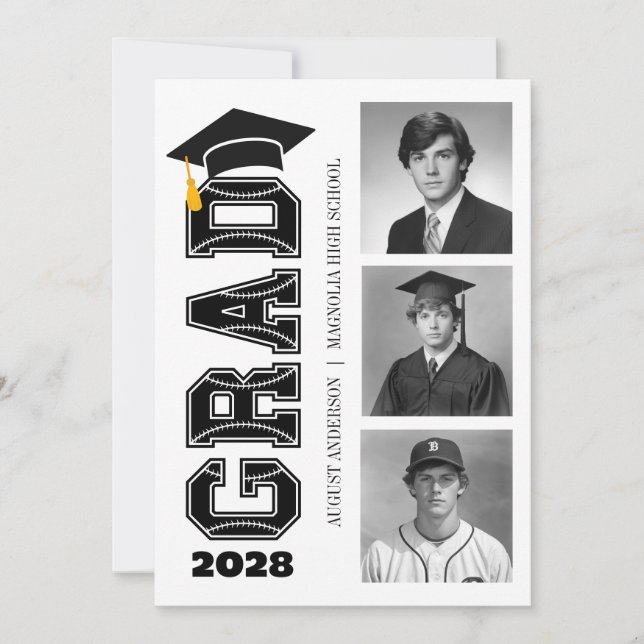 Modern Varsity Baseball Player Photo Graduation Invitation (Front)